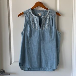 J. Crew Factory Chambray Embroidered Top